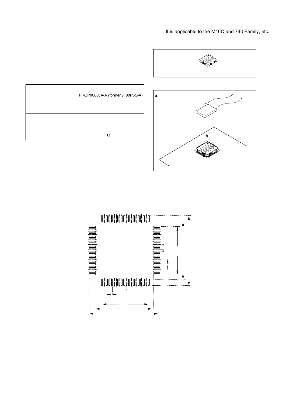 Description, Package components, Specifications | Application, Target foot pattern, 2/4) 4. application | Renesas Direct Dummy IC M3T-DIRECT80S User Manual | Page 4 / 6