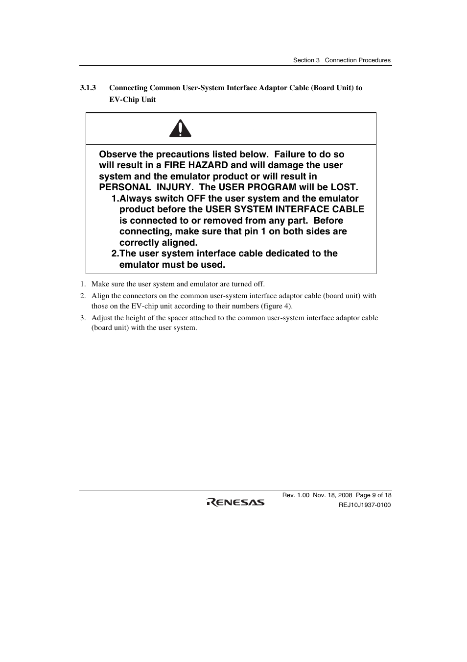 Warning | Renesas SuperHTM Family SH72546RFCC User Manual | Page 27 / 40