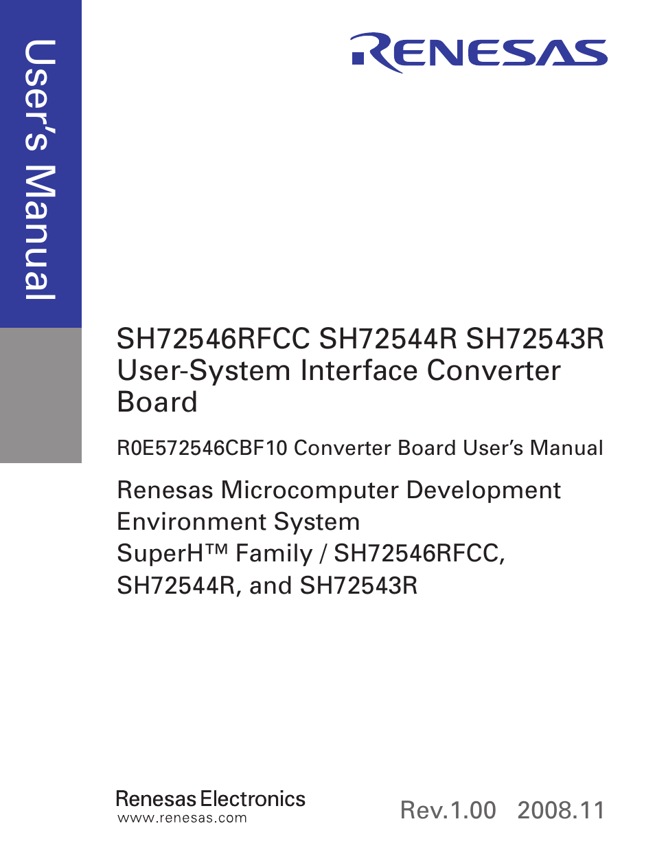 Cover, Use r’s m an ua l | Renesas SuperHTM Family SH72546RFCC User Manual | Page 3 / 40