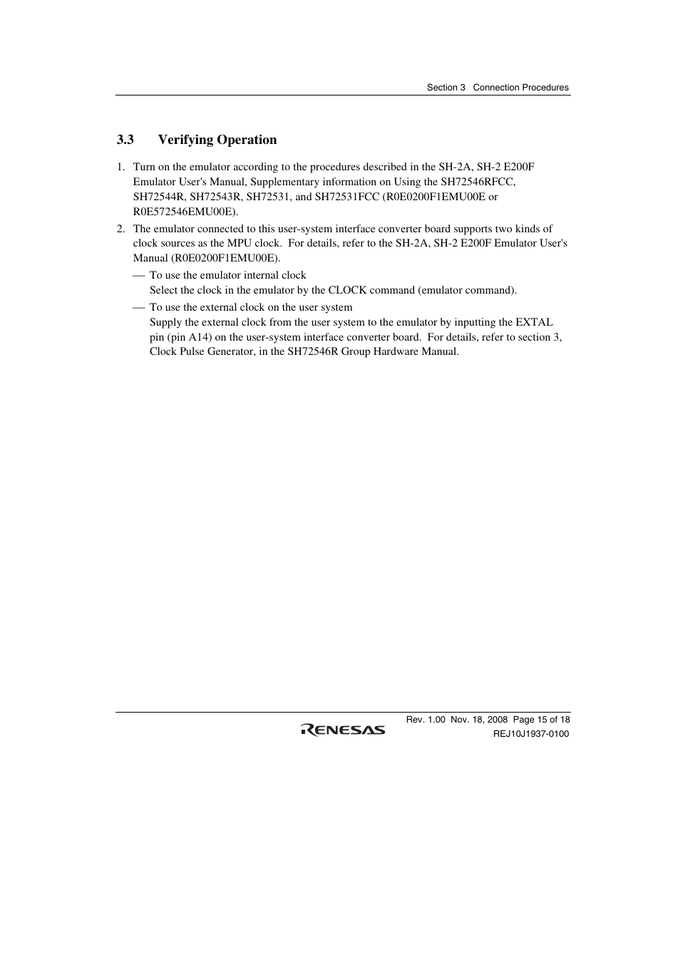 3 verifying operation | Renesas SuperHTM Family SH72546RFCC User Manual | Page 33 / 40