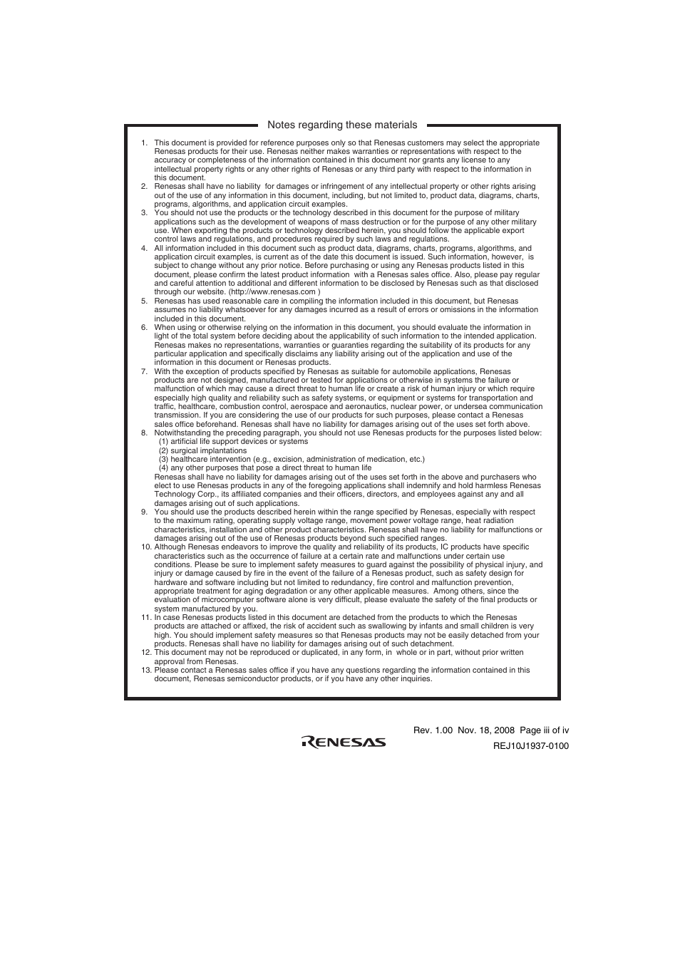 Notes regarding these materials | Renesas SuperHTM Family SH72546RFCC User Manual | Page 5 / 40