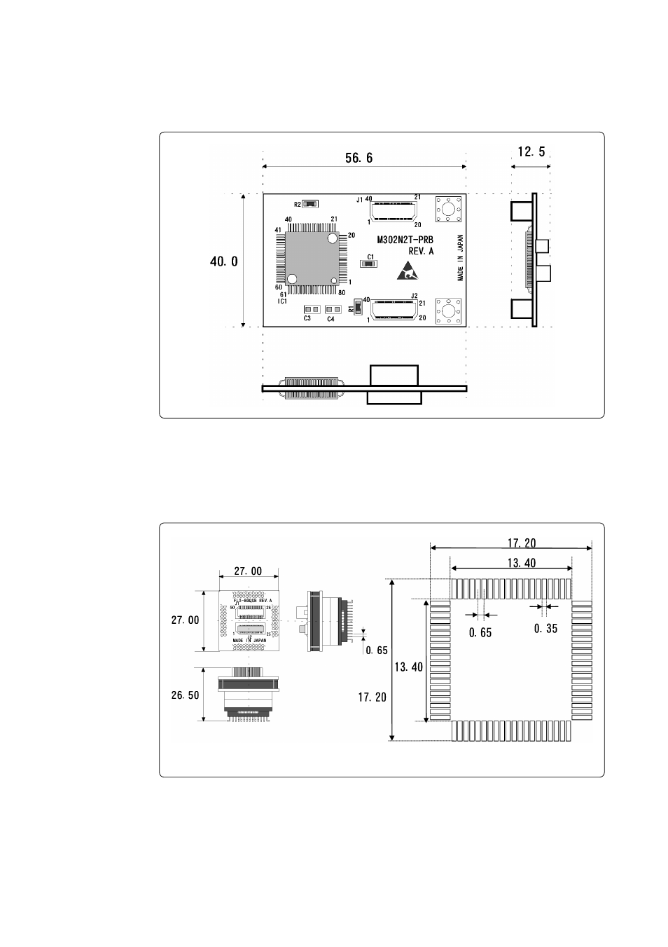 2 external dimensions, 1) external dimensions of pod probe | Renesas M302N2 User Manual | Page 29 / 40