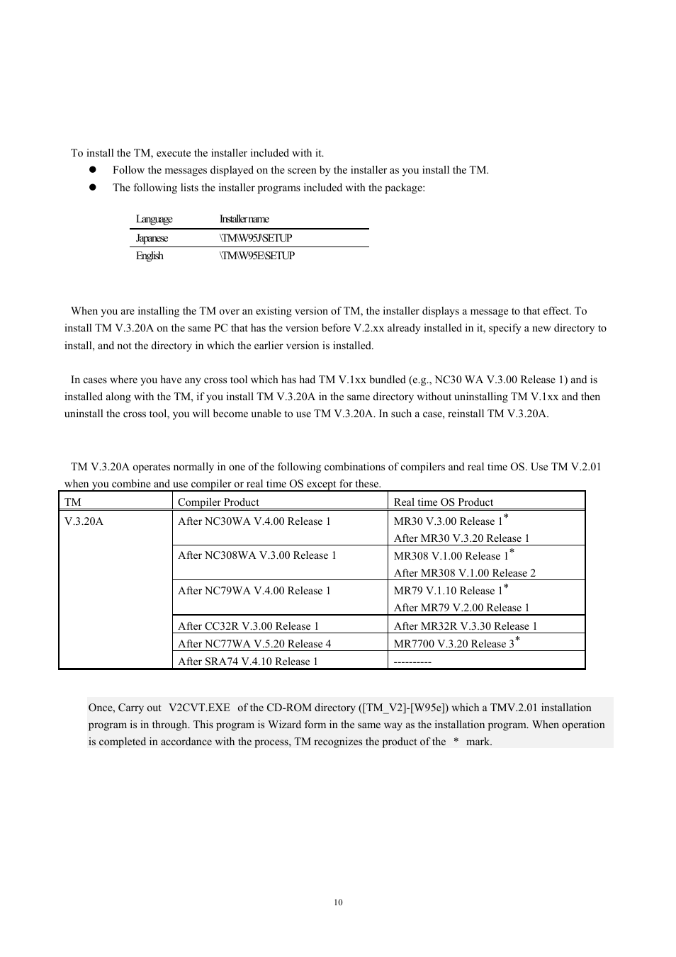 Installation method, Executing the installer, Notes about tm versions | Compiler and real time os combinations, 2 installation method, 1 executing the installer, 2 notes about tm versions, 3 compiler and real time os combinations | Renesas TM V.3.20A User Manual | Page 10 / 92