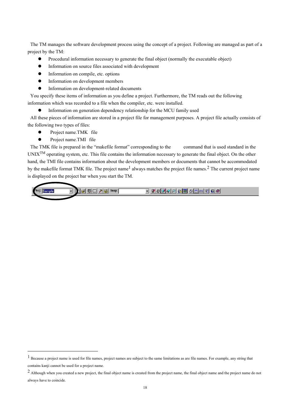 Concept of a project, 2 concept of a project, Fig. 2-2 project name | Renesas TM V.3.20A User Manual | Page 18 / 92