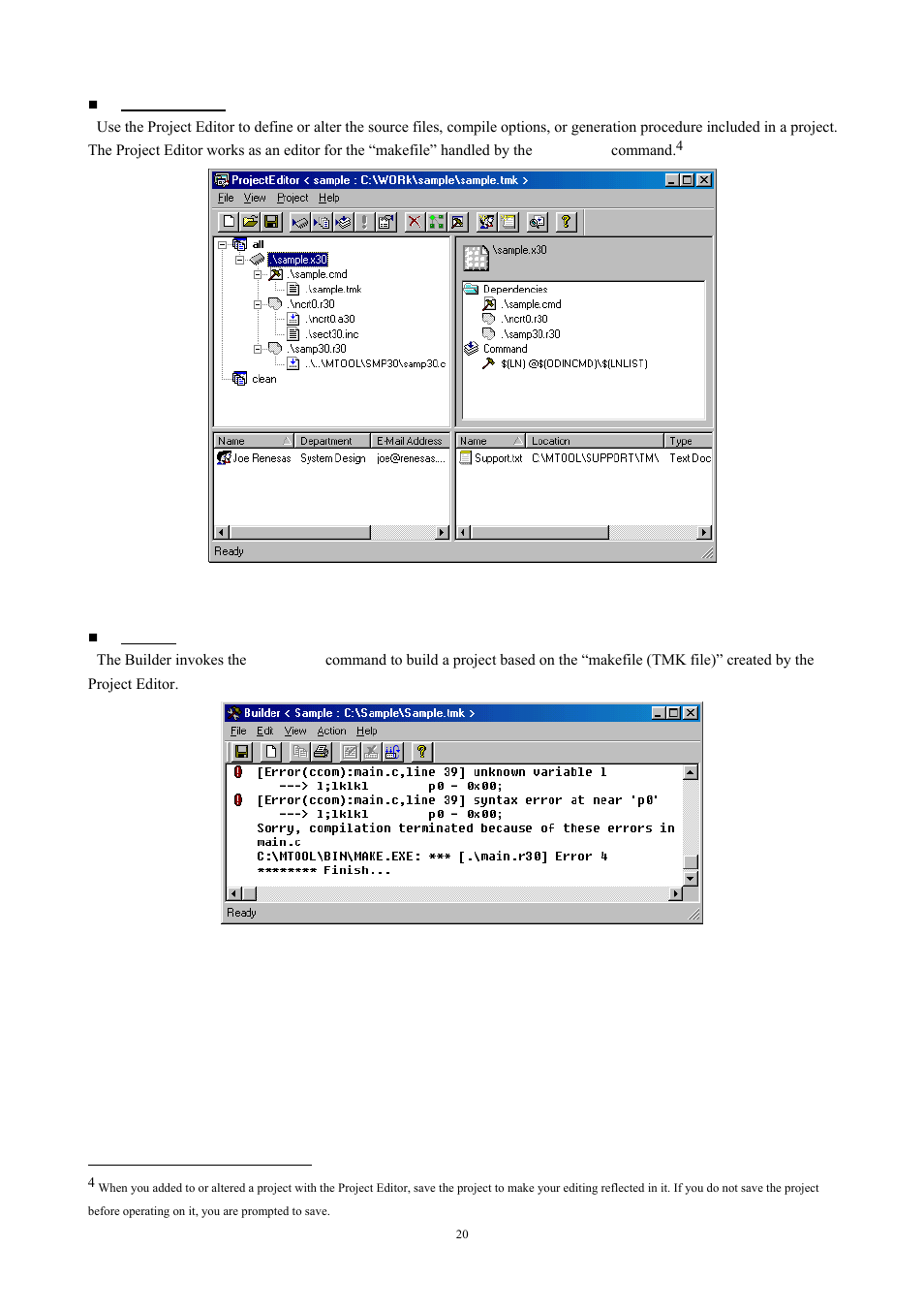 Fig. 2-5 project editor fig. 2-6 builder | Renesas TM V.3.20A User Manual | Page 20 / 92