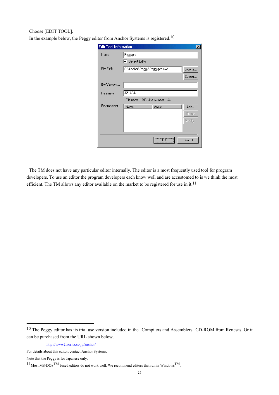 Fig. 3-4 registering an editor | Renesas TM V.3.20A User Manual | Page 27 / 92
