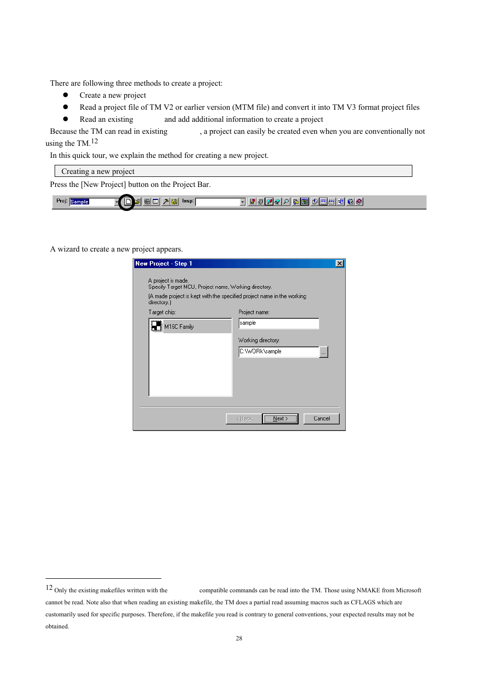 Creating a project, 2 creating a project | Renesas TM V.3.20A User Manual | Page 28 / 92