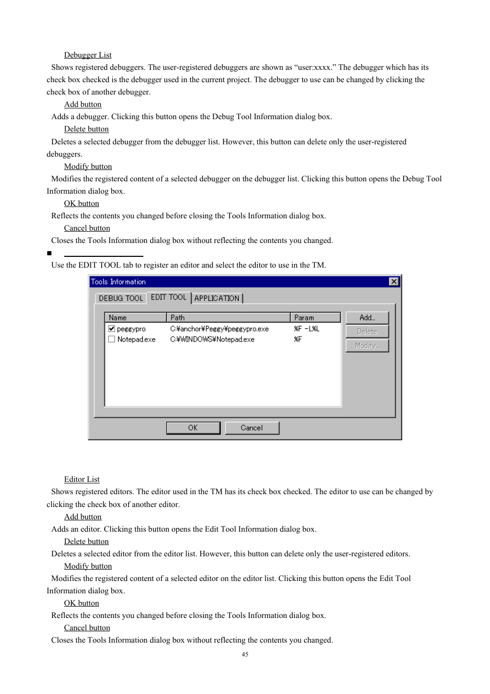 Fig. 4-3 editor tool tab | Renesas TM V.3.20A User Manual | Page 45 / 92