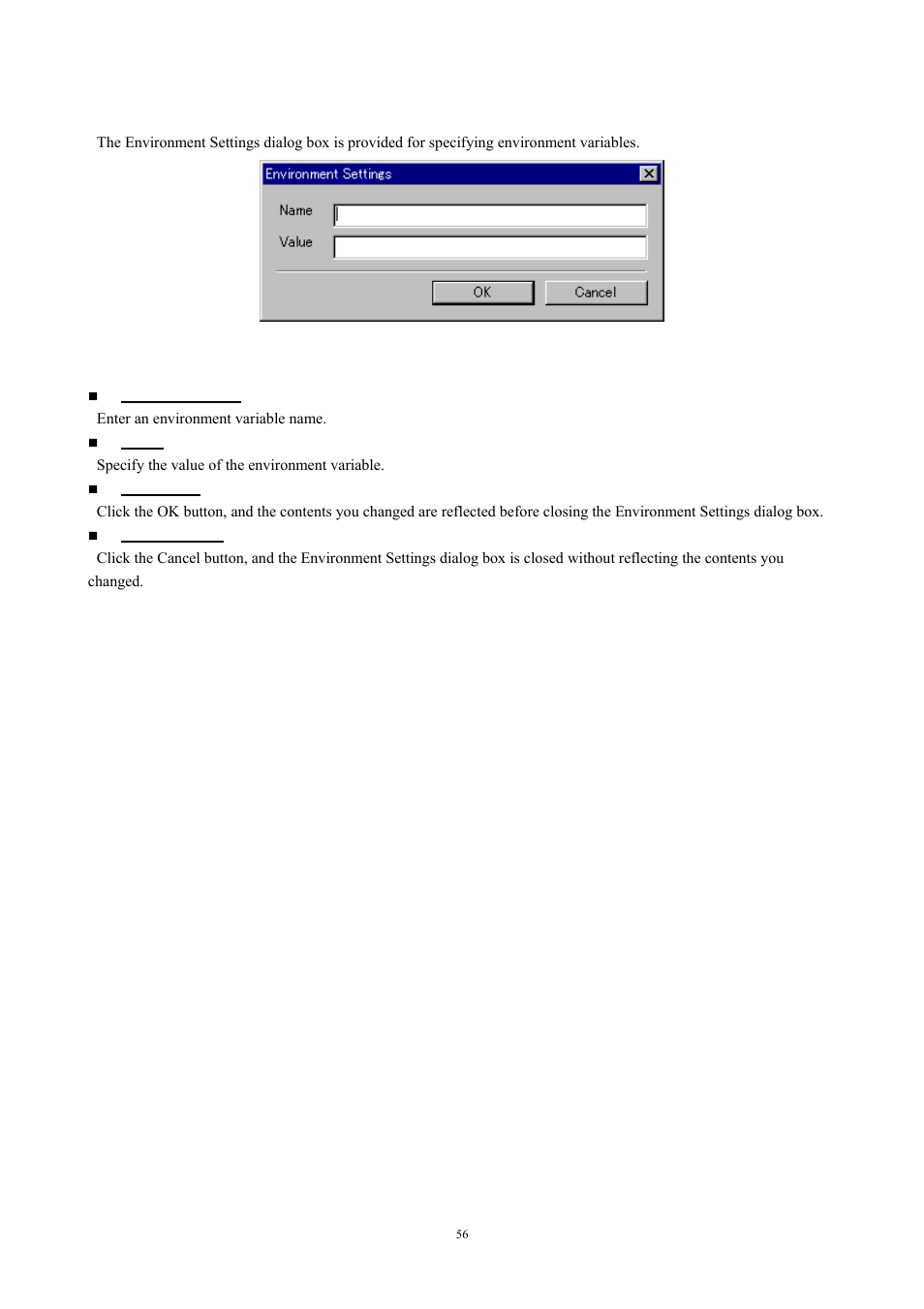 Environment settings dialog box, 7 environment settings dialog box, Fig. 4-13 environment settings dialog box | Renesas TM V.3.20A User Manual | Page 56 / 92