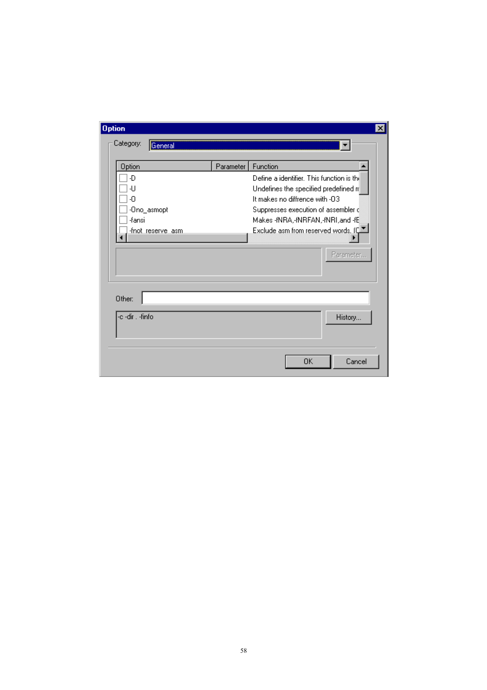 Option settings dialog box, 9 option settings dialog box, Fig. 4-15 option settings dialog box | Renesas TM V.3.20A User Manual | Page 58 / 92