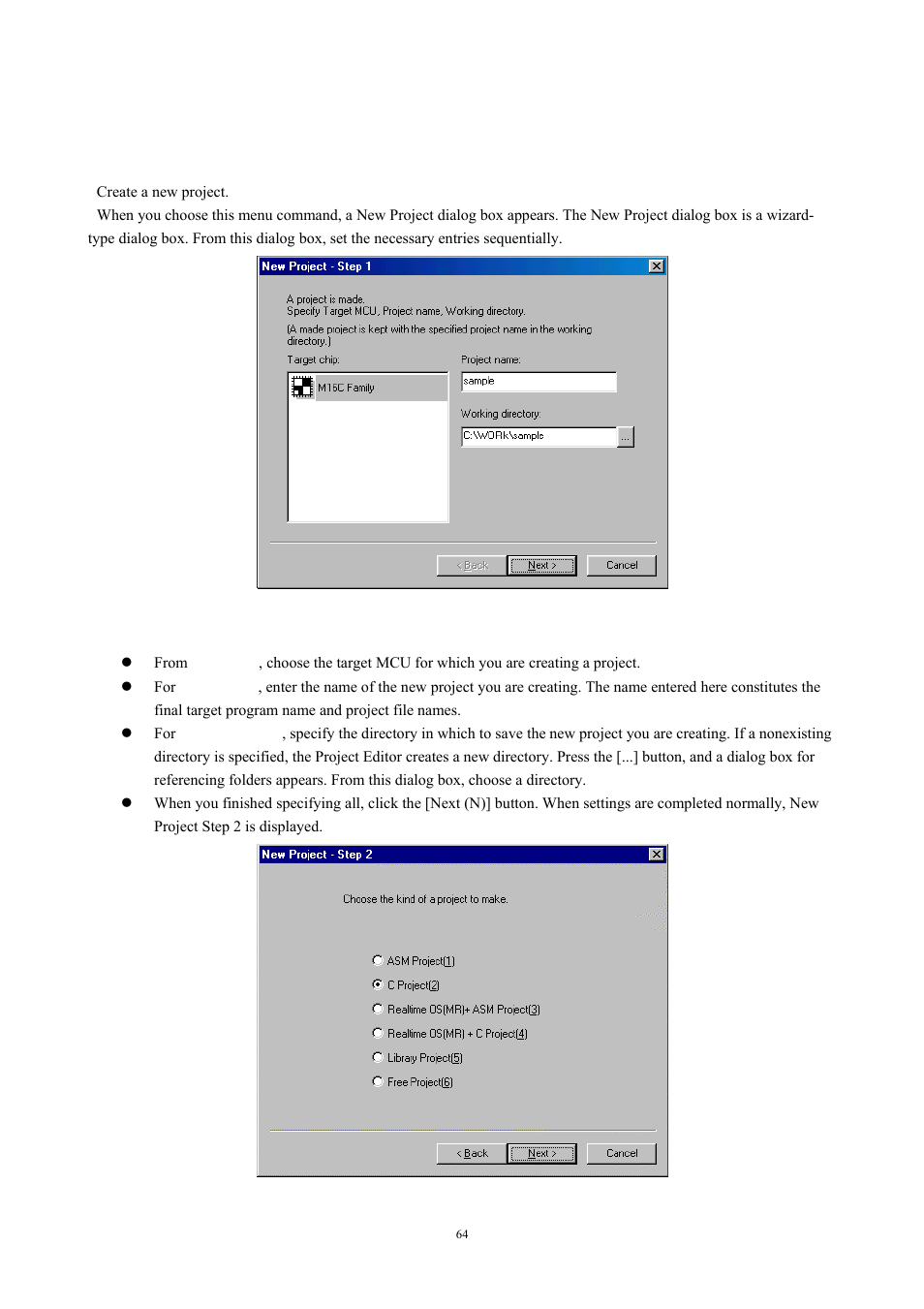 Method of operation, Creating a new project, 3 method of operation | 1 creating a new project | Renesas TM V.3.20A User Manual | Page 64 / 92