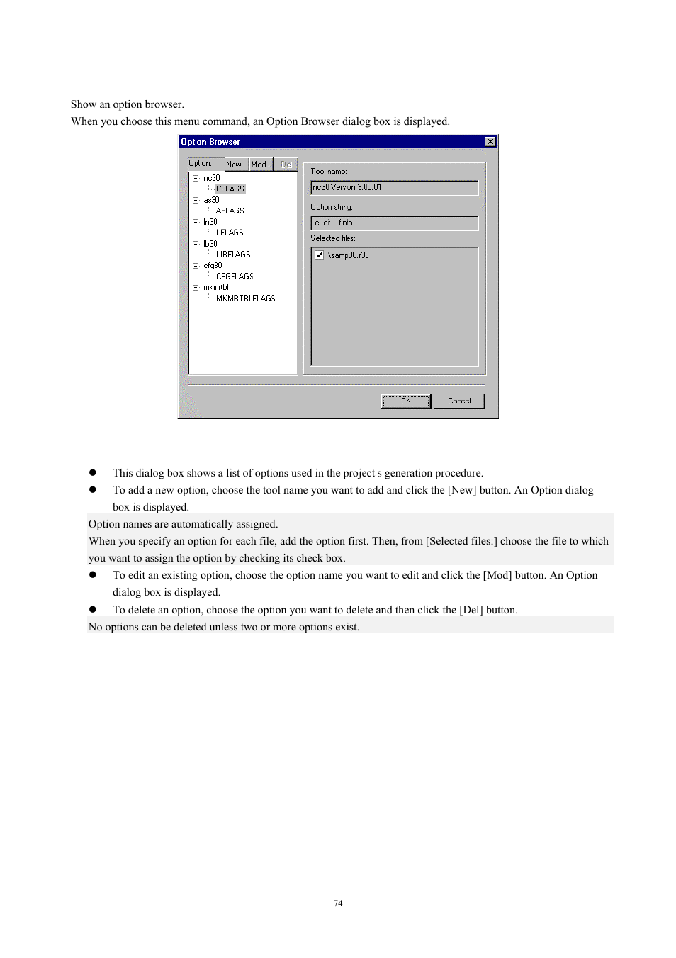 Option browser, 18 option browser, Fig. 4-39 option browser | Renesas TM V.3.20A User Manual | Page 74 / 92