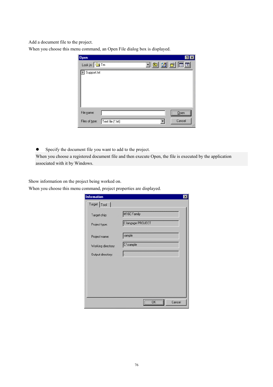 Adding a document, Information, 20 adding a document 4.2.3.21 information | Renesas TM V.3.20A User Manual | Page 76 / 92