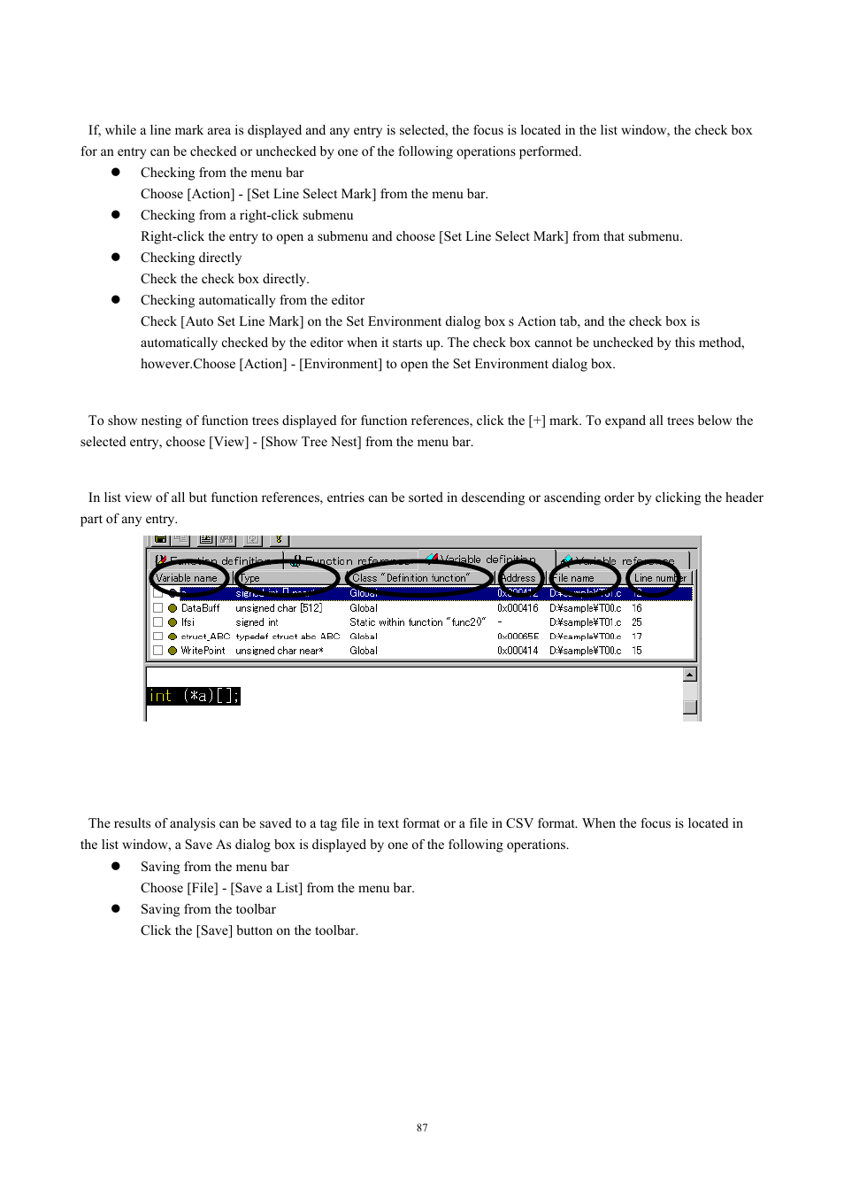 To check a check box, To show nesting of function trees, To rearrange entries | To save a list, Fig. 4-53 rearrange entries | Renesas TM V.3.20A User Manual | Page 87 / 92