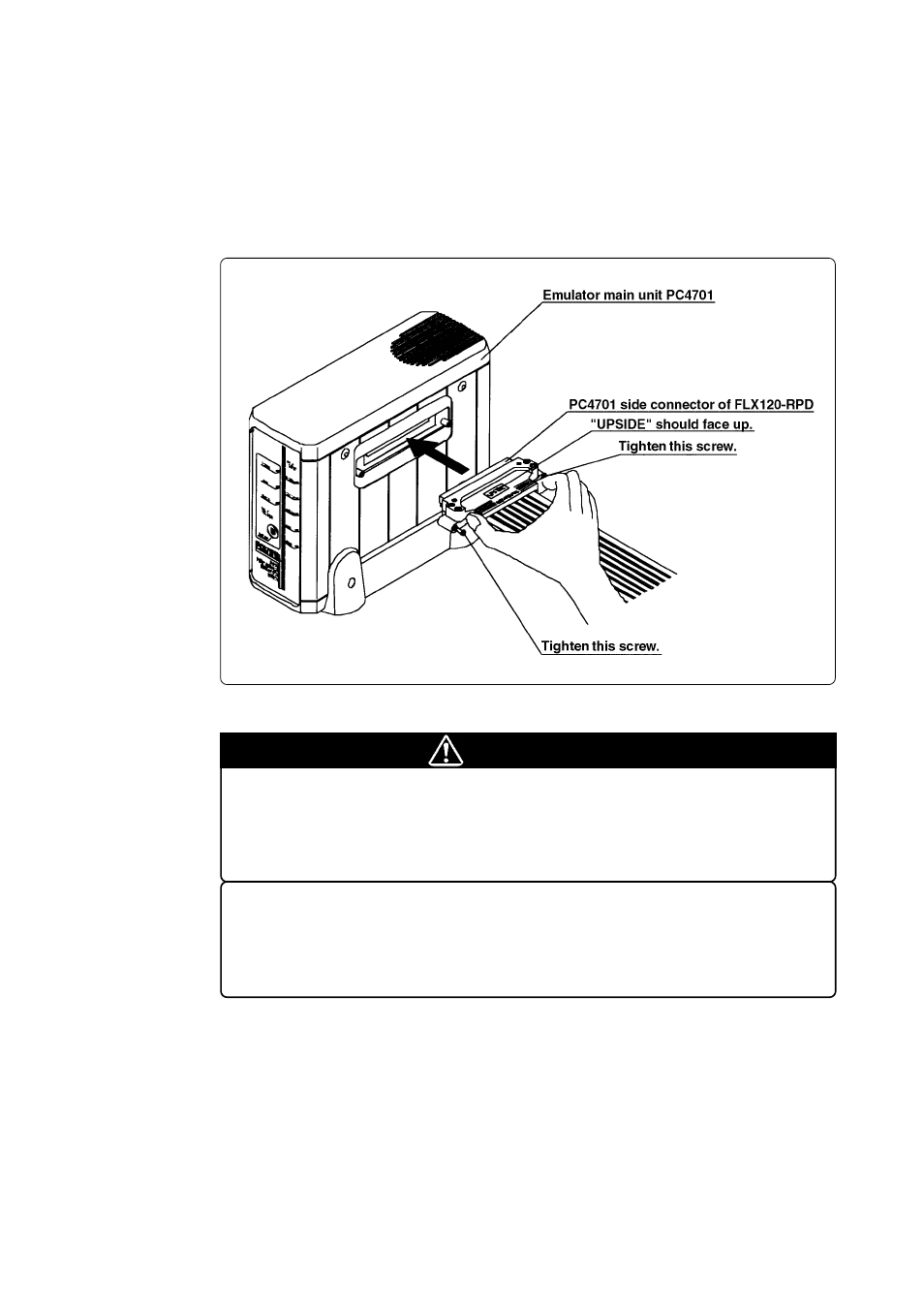 6 connecting the pc4701 and emulation pod, 1) connecting the cable to the pc4701, Caution | Renesas Emulation Pod M306V2T-RPD-E User Manual | Page 38 / 74
