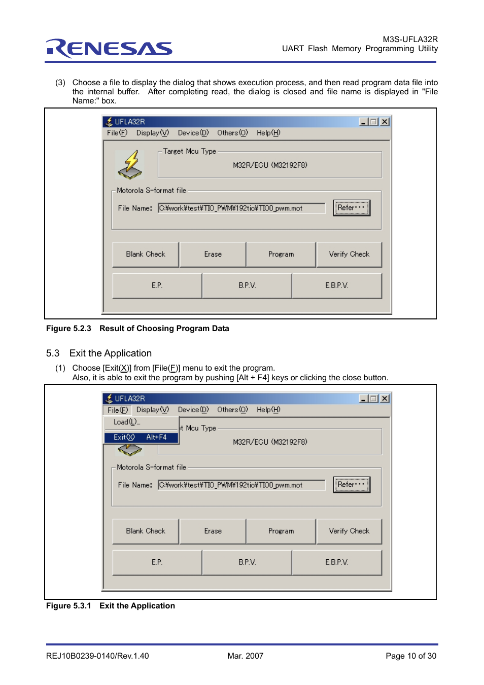3 exit the application | Renesas M3S-UFLA32R User Manual | Page 16 / 39