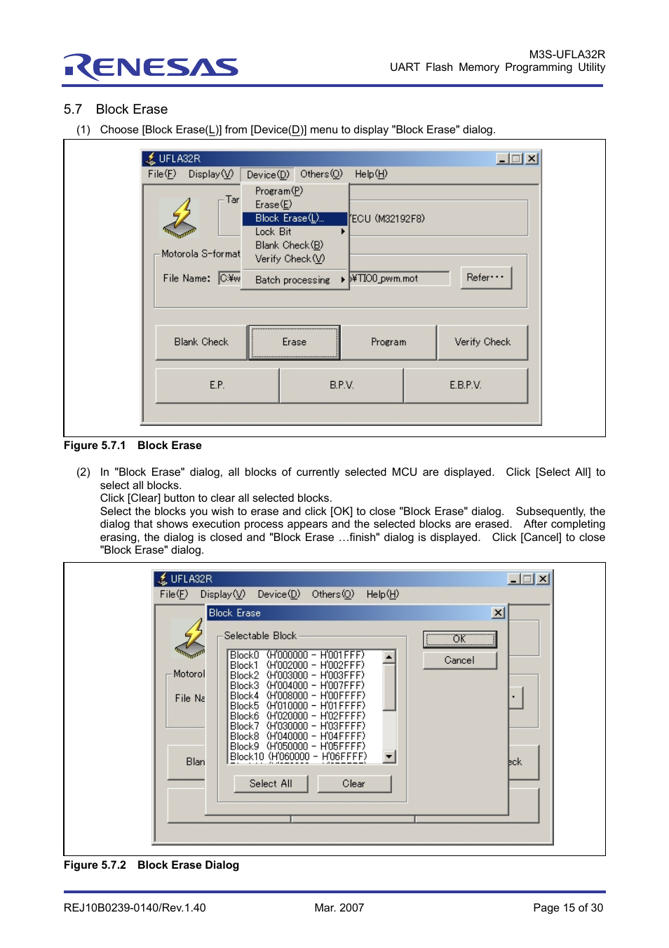 7 block erase | Renesas M3S-UFLA32R User Manual | Page 21 / 39