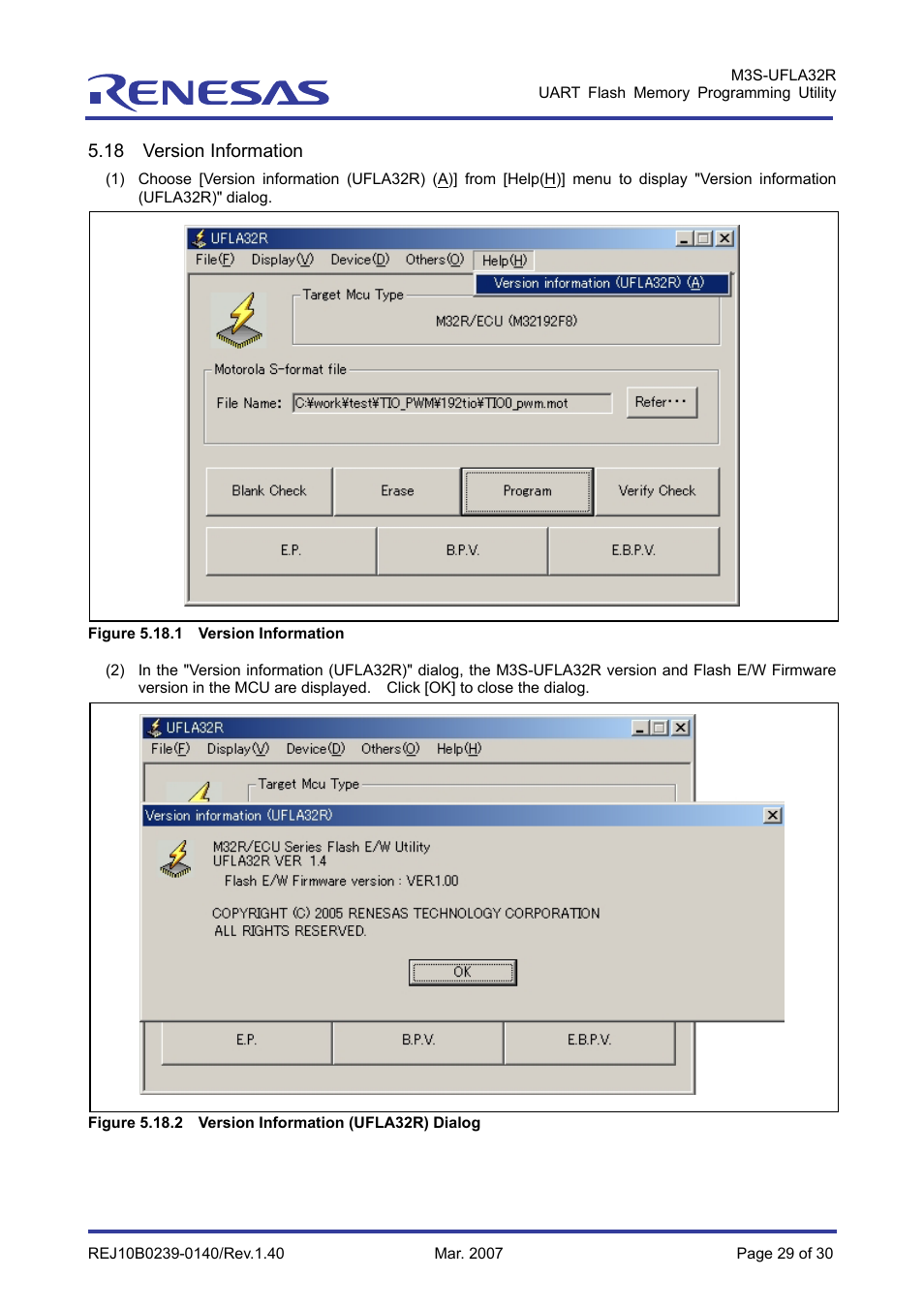 18 version information | Renesas M3S-UFLA32R User Manual | Page 35 / 39