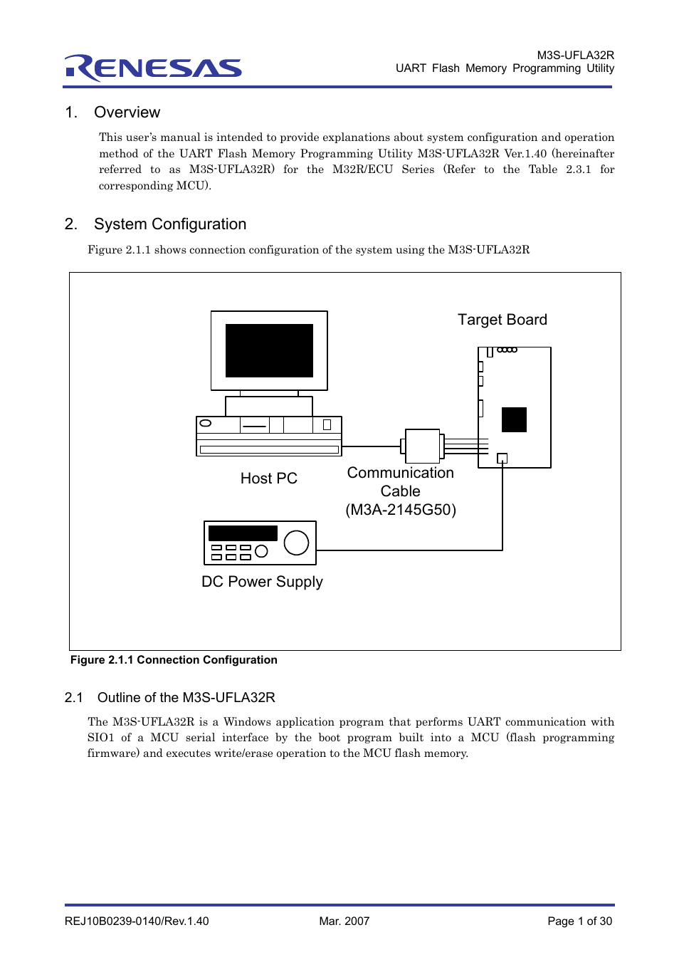 Overview, System configuration, 1 outline of the m3s-ufla32r | Renesas M3S-UFLA32R User Manual | Page 7 / 39