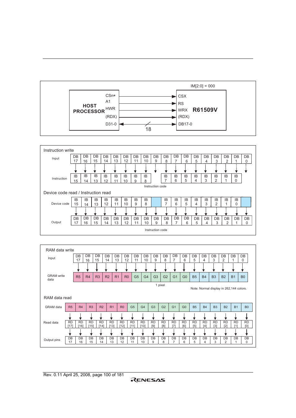 System 18-bit bus interface, Host processor, Figure 14 18-bit interface | Renesas R61509V User Manual | Page 100 / 181