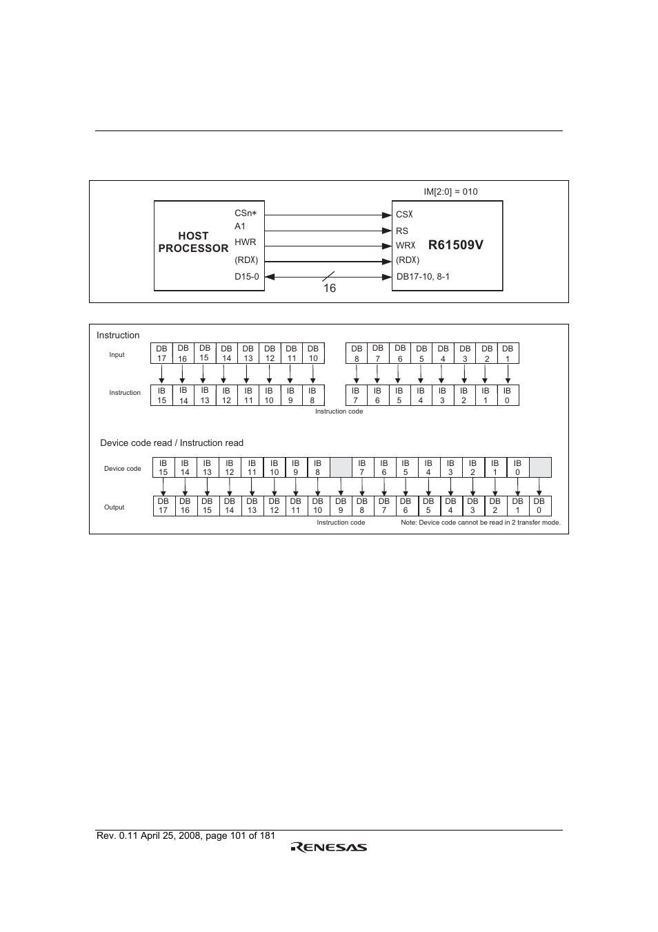 System 16-bit bus interface, Host processor, Figure 17 16-bit interface | Renesas R61509V User Manual | Page 101 / 181