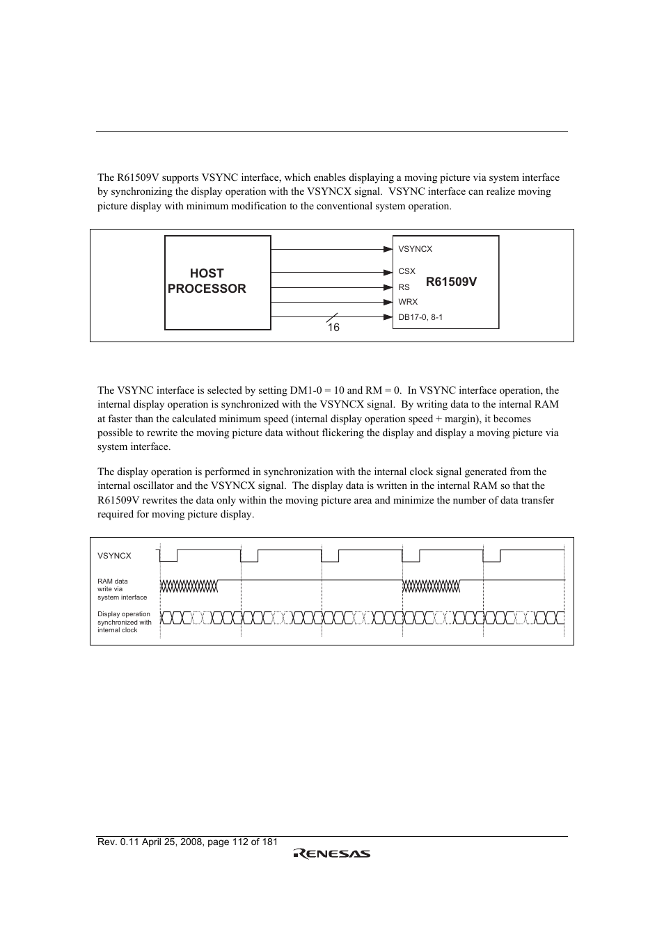 Vsync interface | Renesas R61509V User Manual | Page 112 / 181