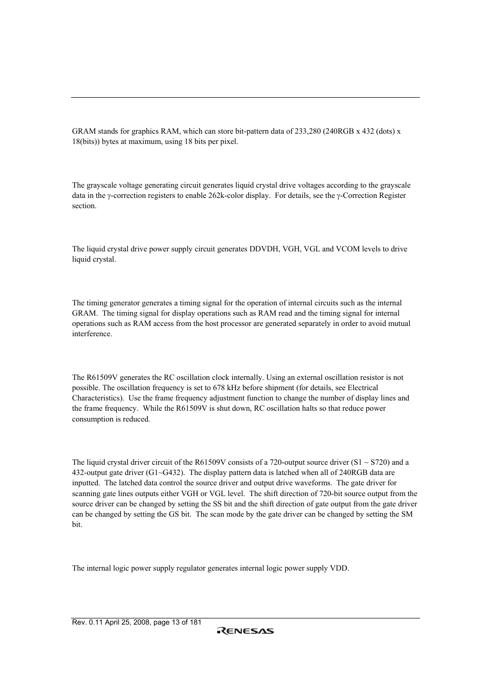 Renesas R61509V User Manual | Page 13 / 181