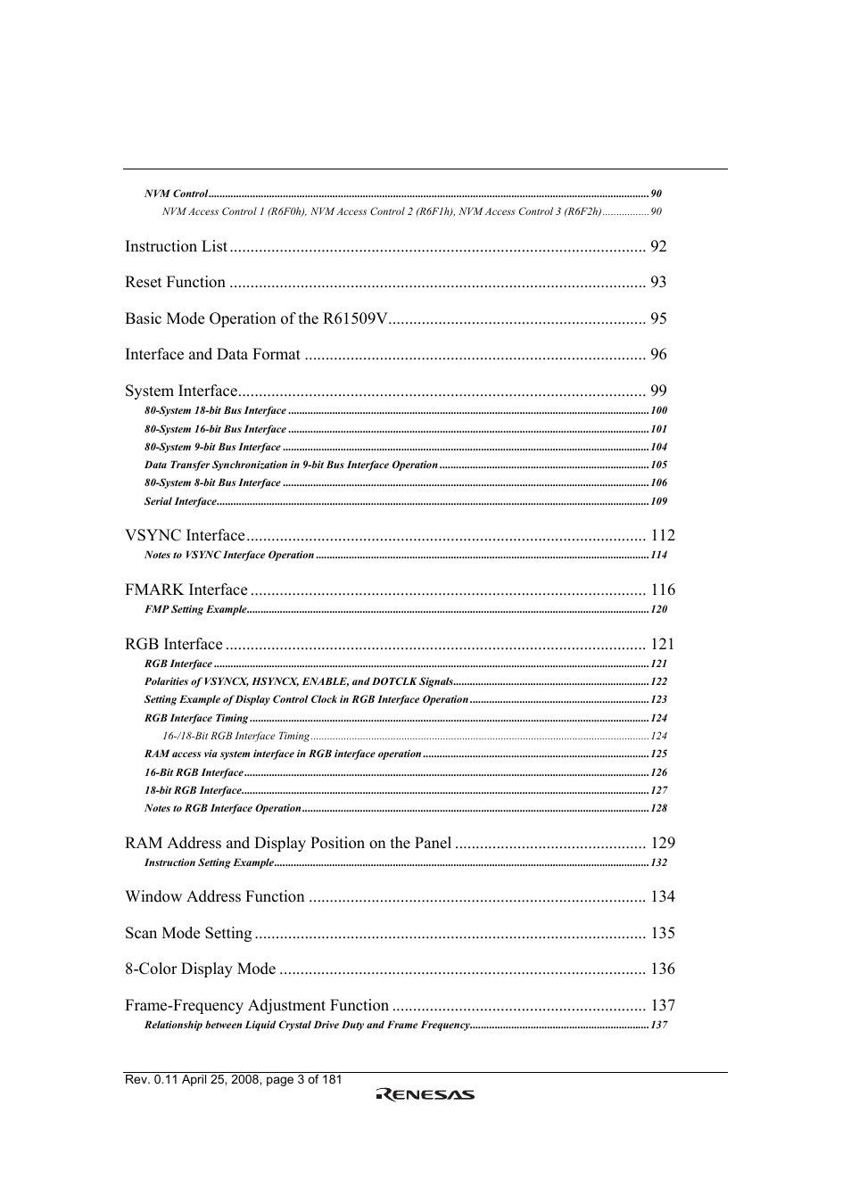 Renesas R61509V User Manual | Page 3 / 181