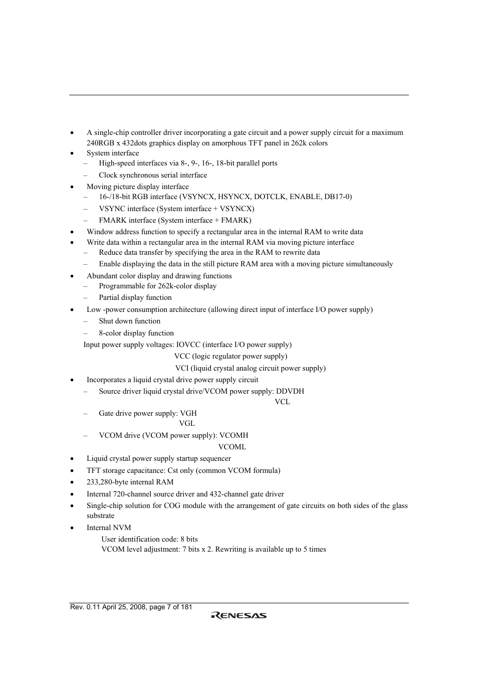 Renesas R61509V User Manual | Page 7 / 181