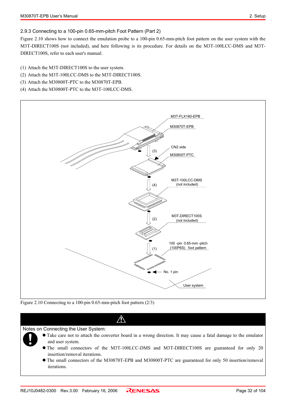 Caution | Renesas Emulation Probe for M32C/87 Group M30870T-EPB User Manual | Page 32 / 104