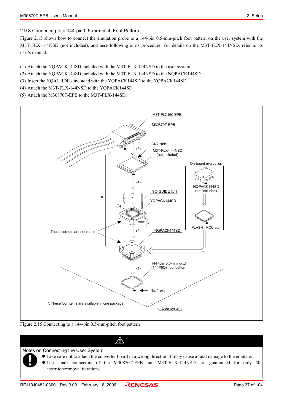 Caution | Renesas Emulation Probe for M32C/87 Group M30870T-EPB User Manual | Page 37 / 104