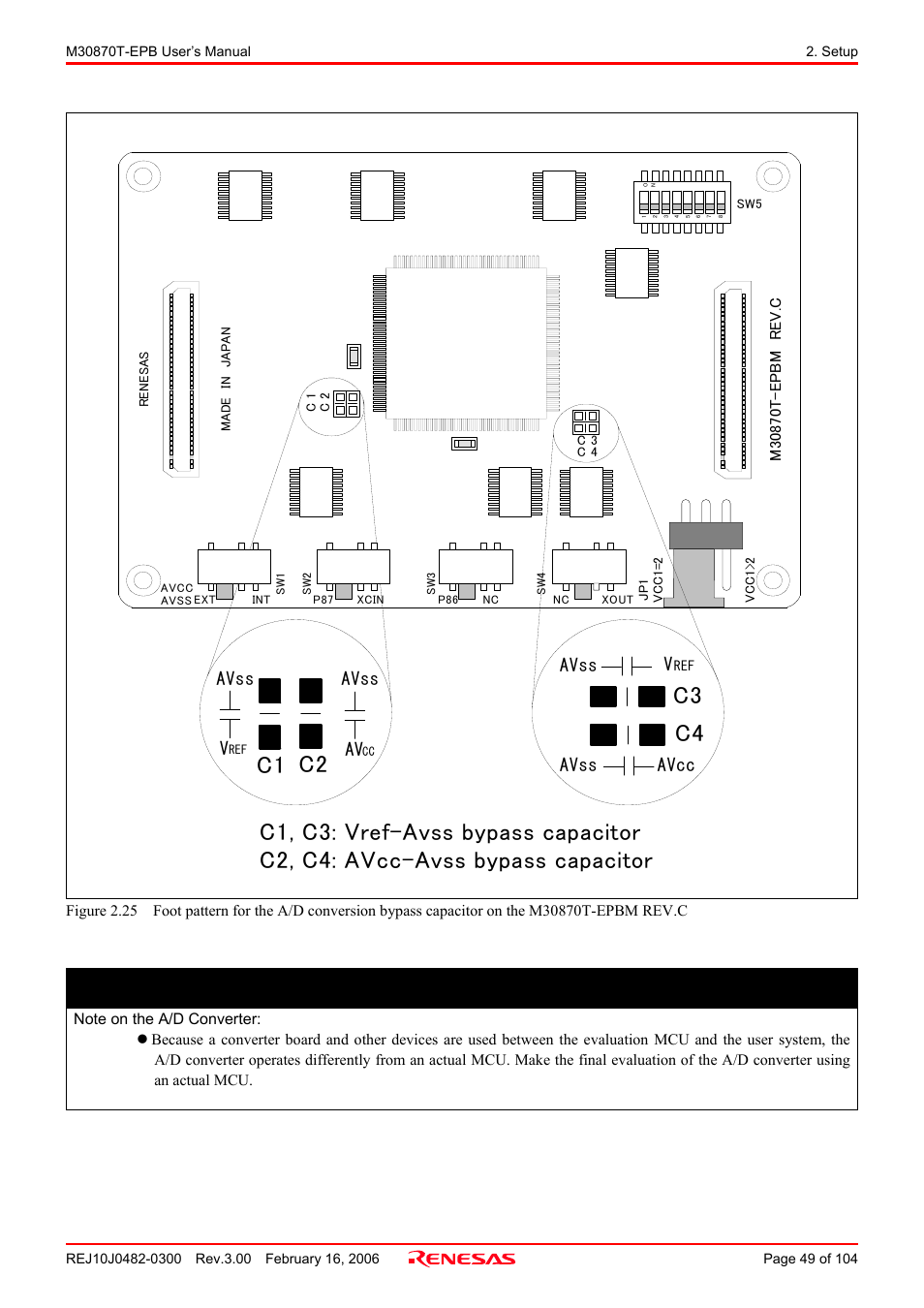 Important, C4 c3, Avss v | Avss, Avcc avss avss v | Renesas Emulation Probe for M32C/87 Group M30870T-EPB User Manual | Page 49 / 104