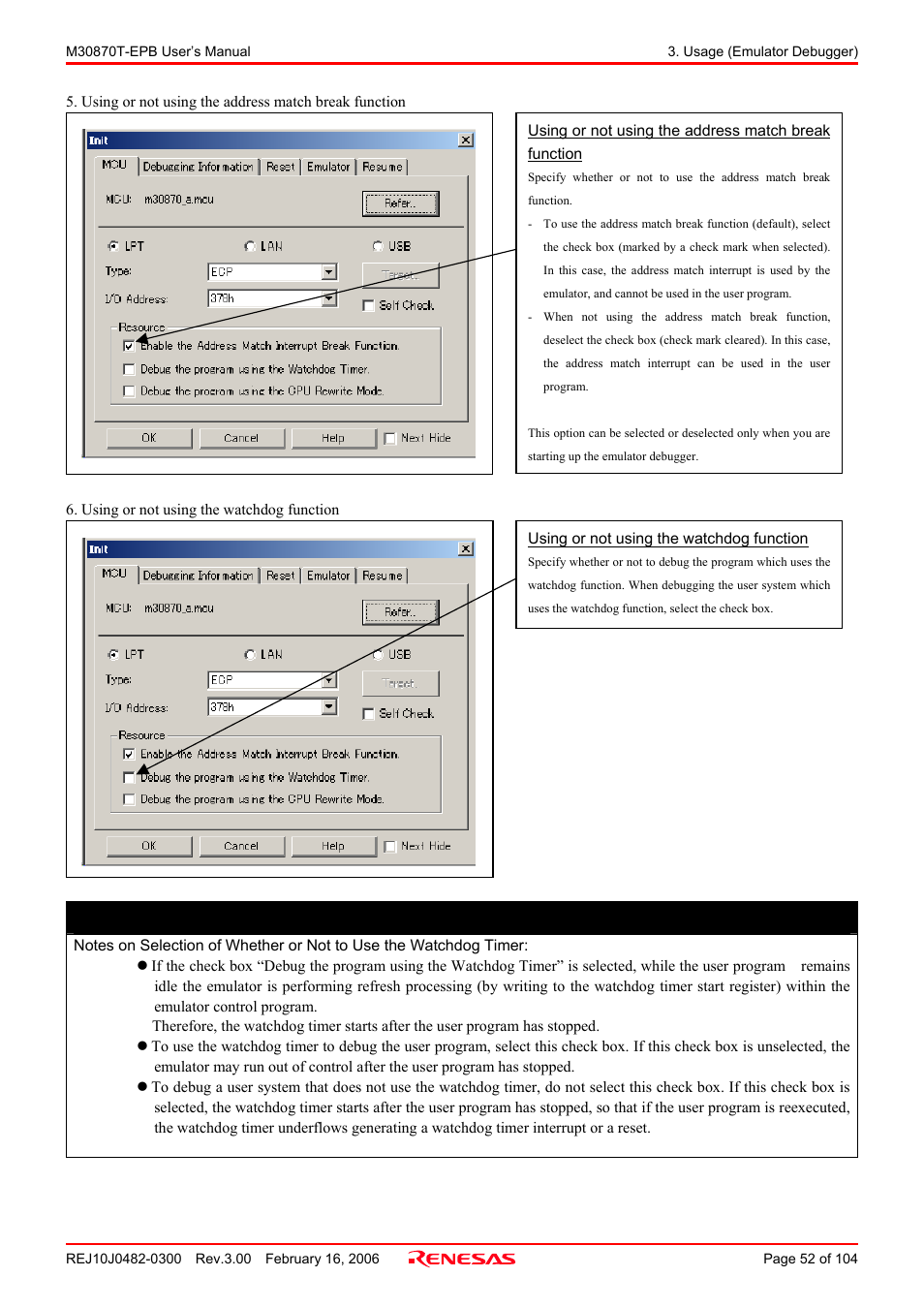 Important | Renesas Emulation Probe for M32C/87 Group M30870T-EPB User Manual | Page 52 / 104