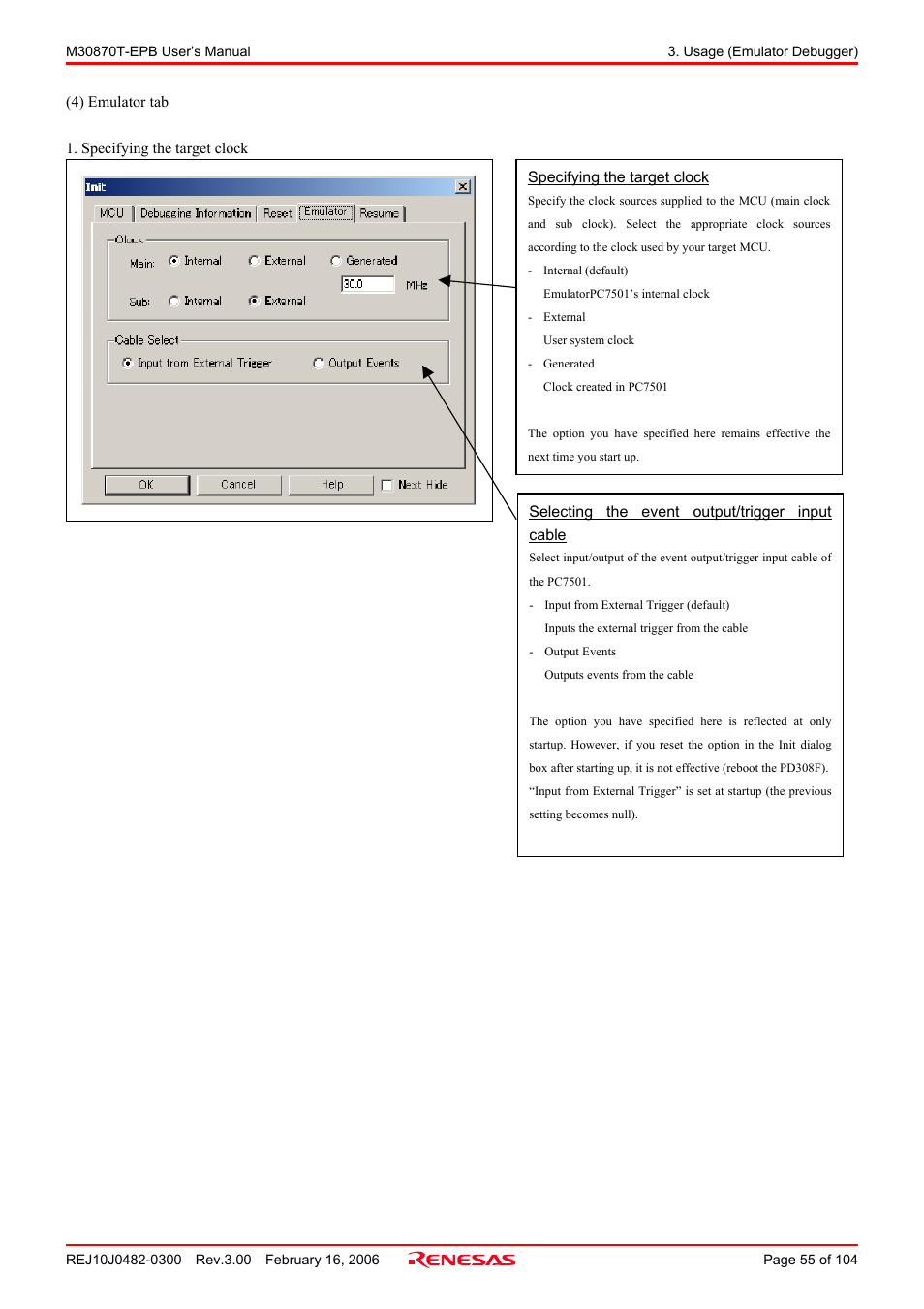 Renesas Emulation Probe for M32C/87 Group M30870T-EPB User Manual | Page 55 / 104