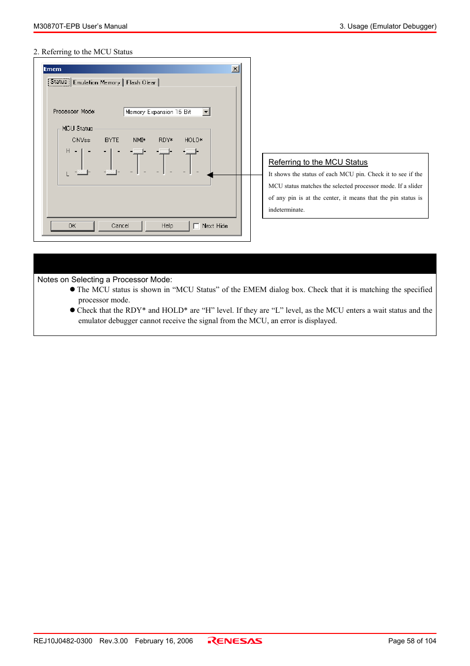 Important | Renesas Emulation Probe for M32C/87 Group M30870T-EPB User Manual | Page 58 / 104