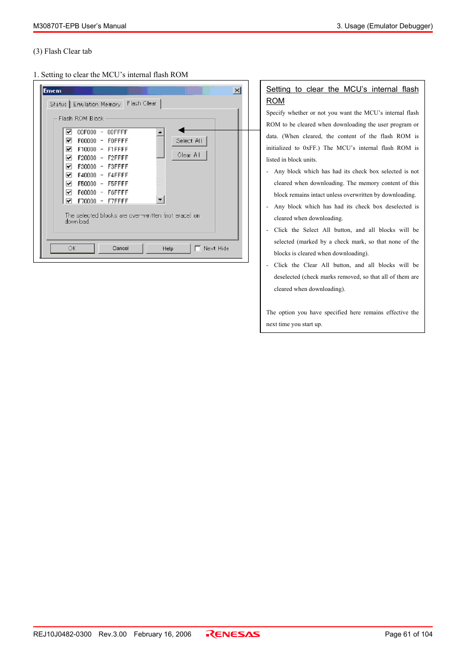 Renesas Emulation Probe for M32C/87 Group M30870T-EPB User Manual | Page 61 / 104