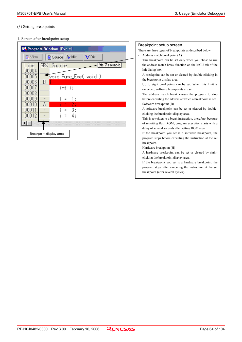 Renesas Emulation Probe for M32C/87 Group M30870T-EPB User Manual | Page 64 / 104