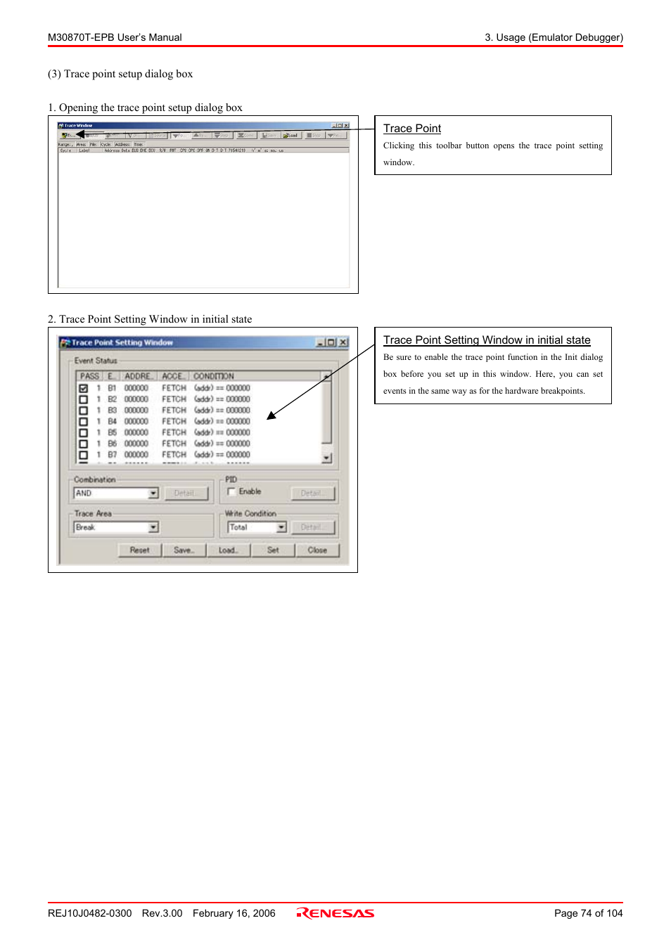 Renesas Emulation Probe for M32C/87 Group M30870T-EPB User Manual | Page 74 / 104