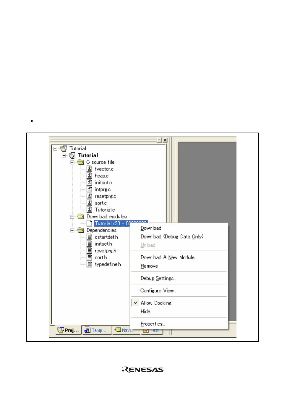 6 downloading the tutorial program, 1 downloading the tutorial program | Renesas Emulator System E8 User Manual | Page 117 / 166