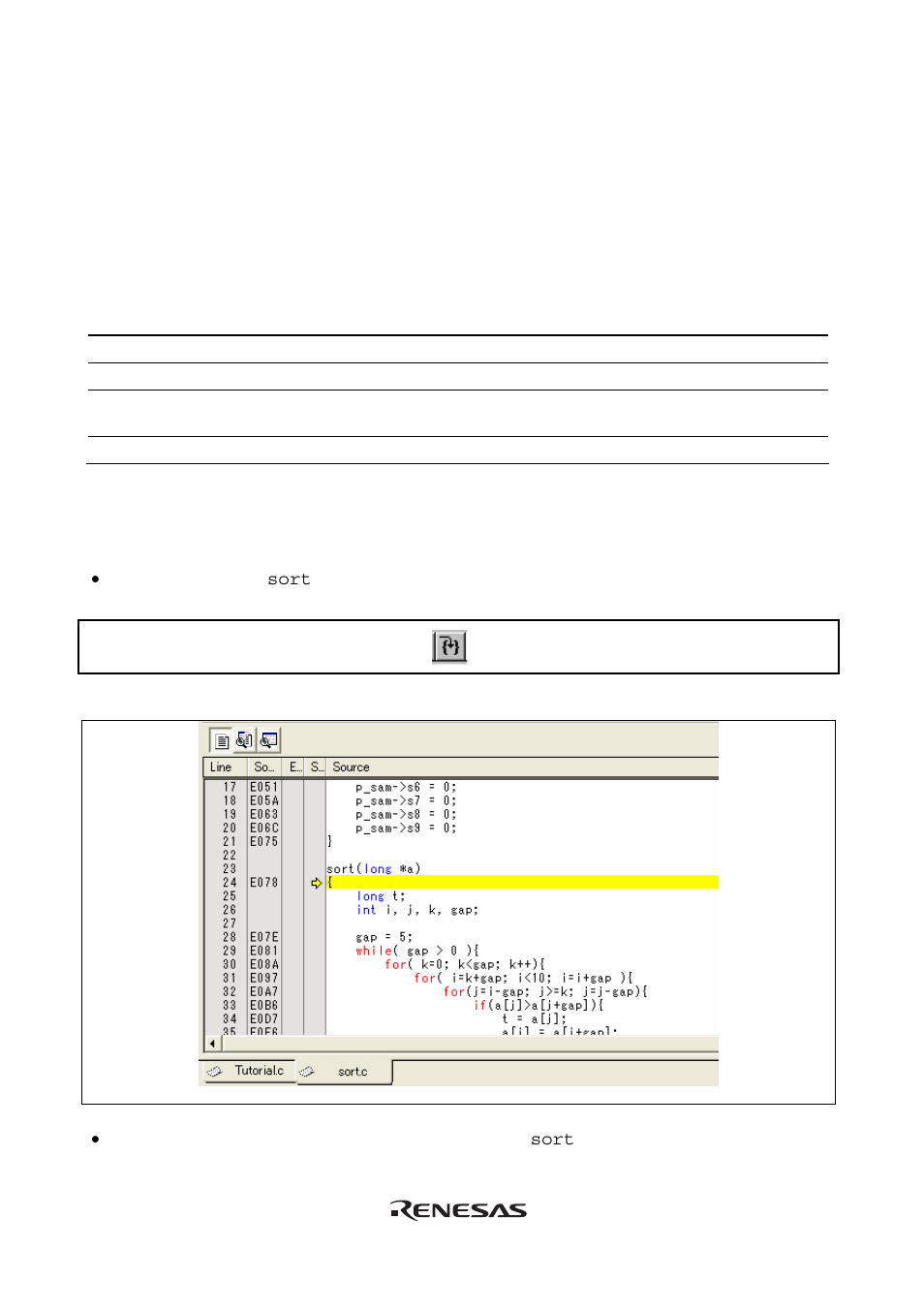 13 stepping through a program, 1 executing [step in] command | Renesas Emulator System E8 User Manual | Page 130 / 166