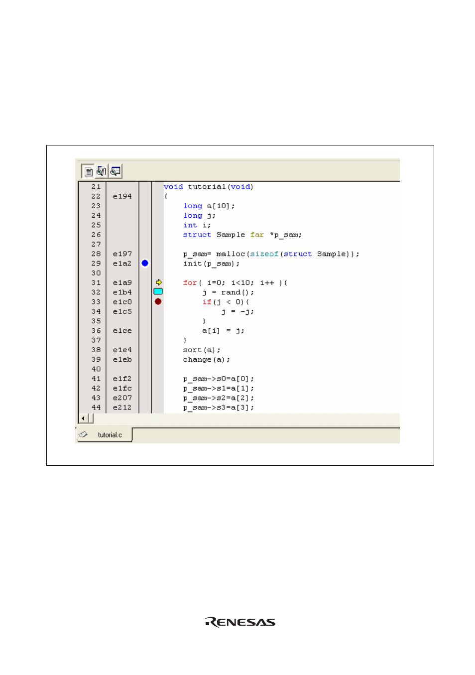 2 viewing the source code, Viewing the source code | Renesas Emulator System E8 User Manual | Page 93 / 166
