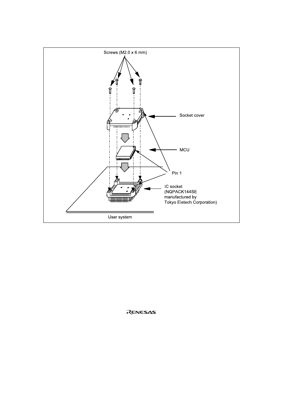 Figure 9 installing mcu to user system | Renesas TFP-144 User Manual | Page 20 / 22