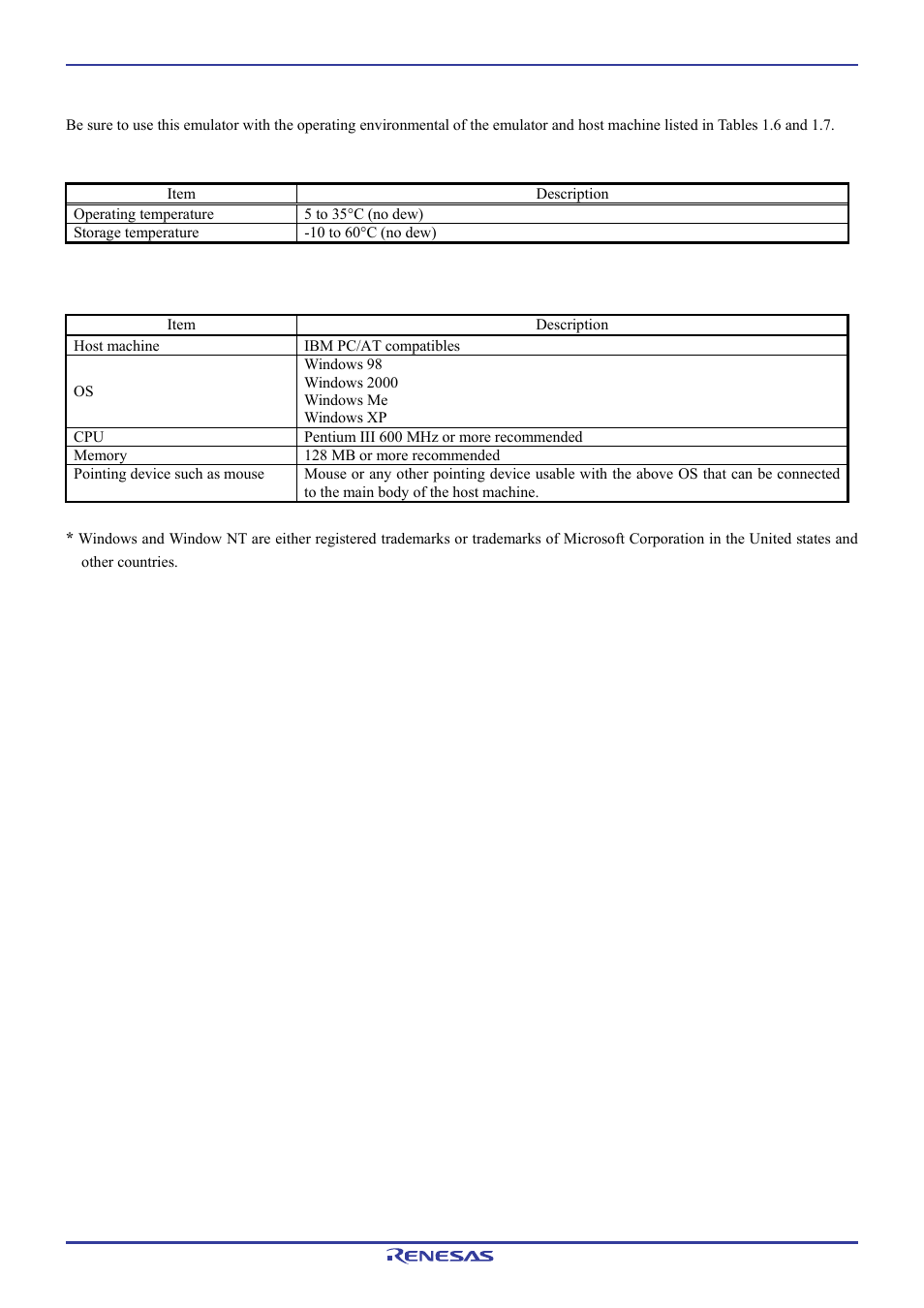 Operating environment | Renesas Pod probe for M16C/1N Group M301N2T-PRB User Manual | Page 19 / 50