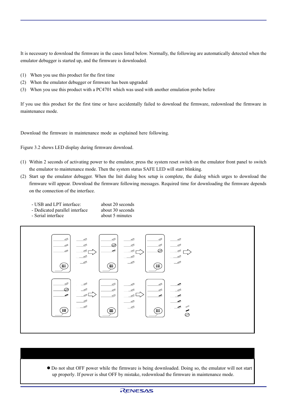 3 downloading firmware, 1 when it is necessary to download firmware, 2 downloading firmware in maintenance mode | Important | Renesas Pod probe for M16C/1N Group M301N2T-PRB User Manual | Page 30 / 50