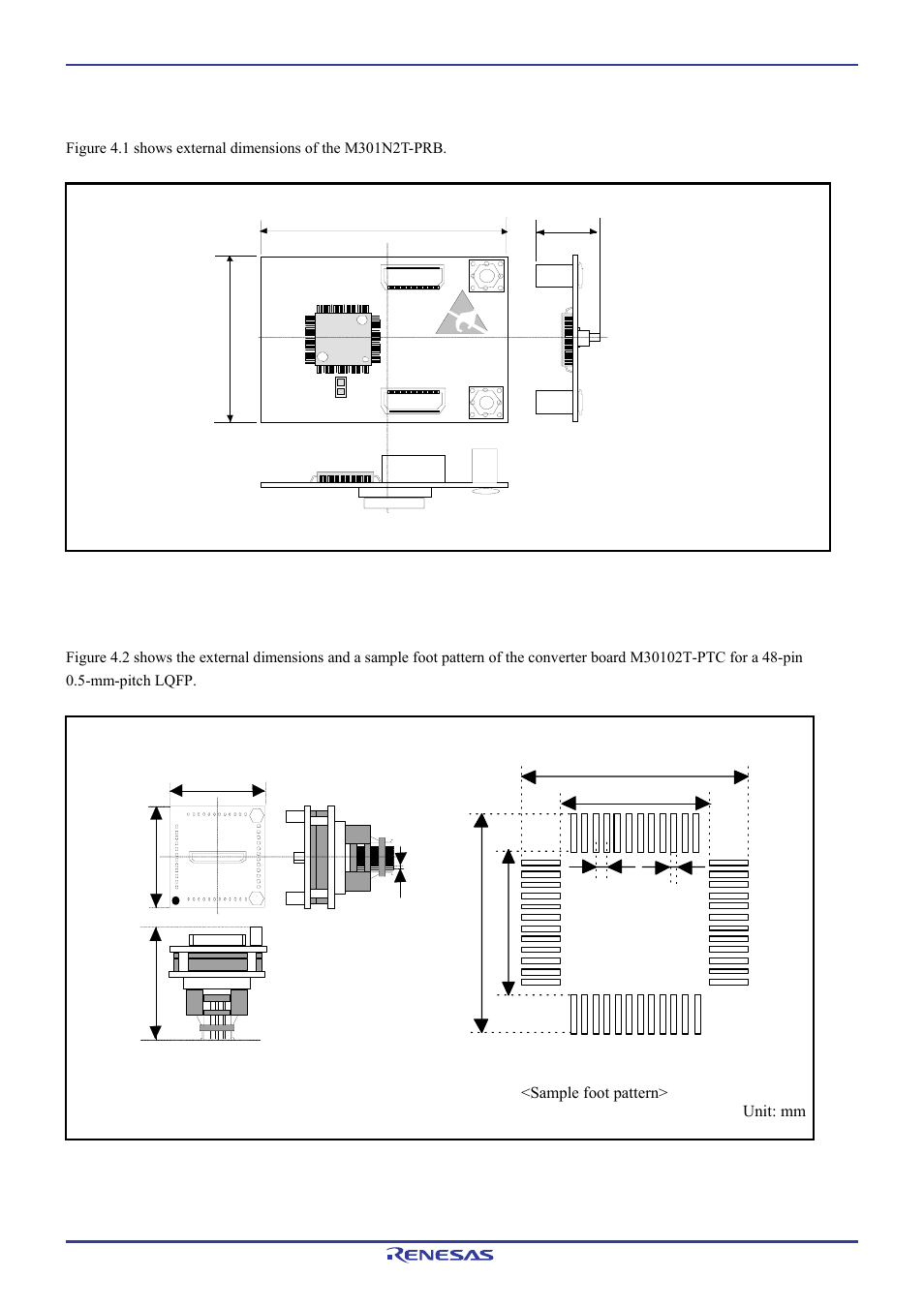 3 external dimensions, 1 external dimensions of the pod probe, Unit: mm | Renesas Pod probe for M16C/1N Group M301N2T-PRB User Manual | Page 37 / 50