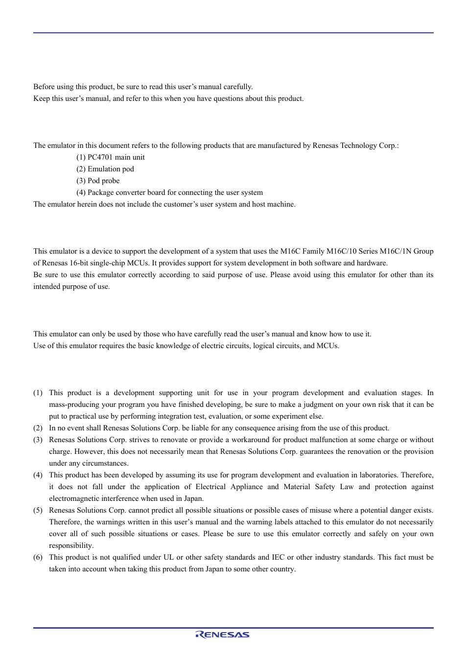 Important | Renesas Pod probe for M16C/1N Group M301N2T-PRB User Manual | Page 6 / 50