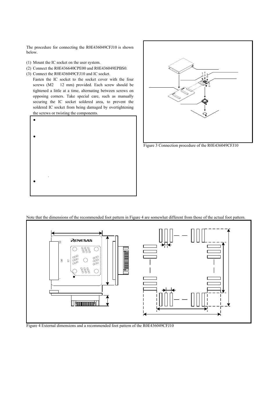 Connection procedure, External dimensions and a recommended foot pattern, Connection procedure (see figure 3) | Renesas Converter Board R0E436049CFJ10 User Manual | Page 3 / 6