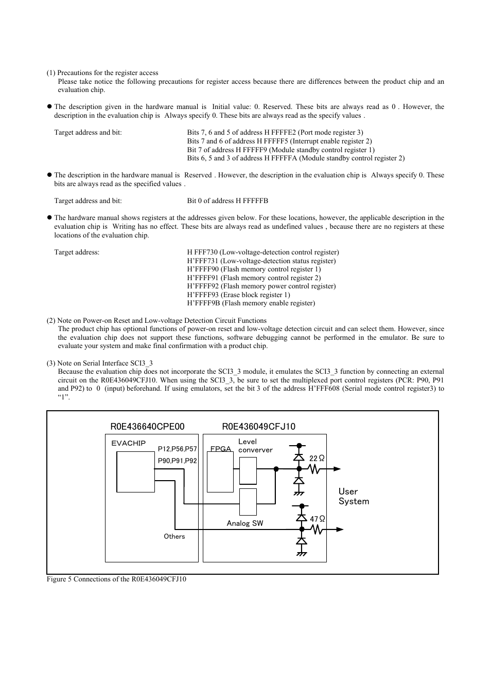 Precautions, 1 restriction for using the emulator | Renesas Converter Board R0E436049CFJ10 User Manual | Page 4 / 6