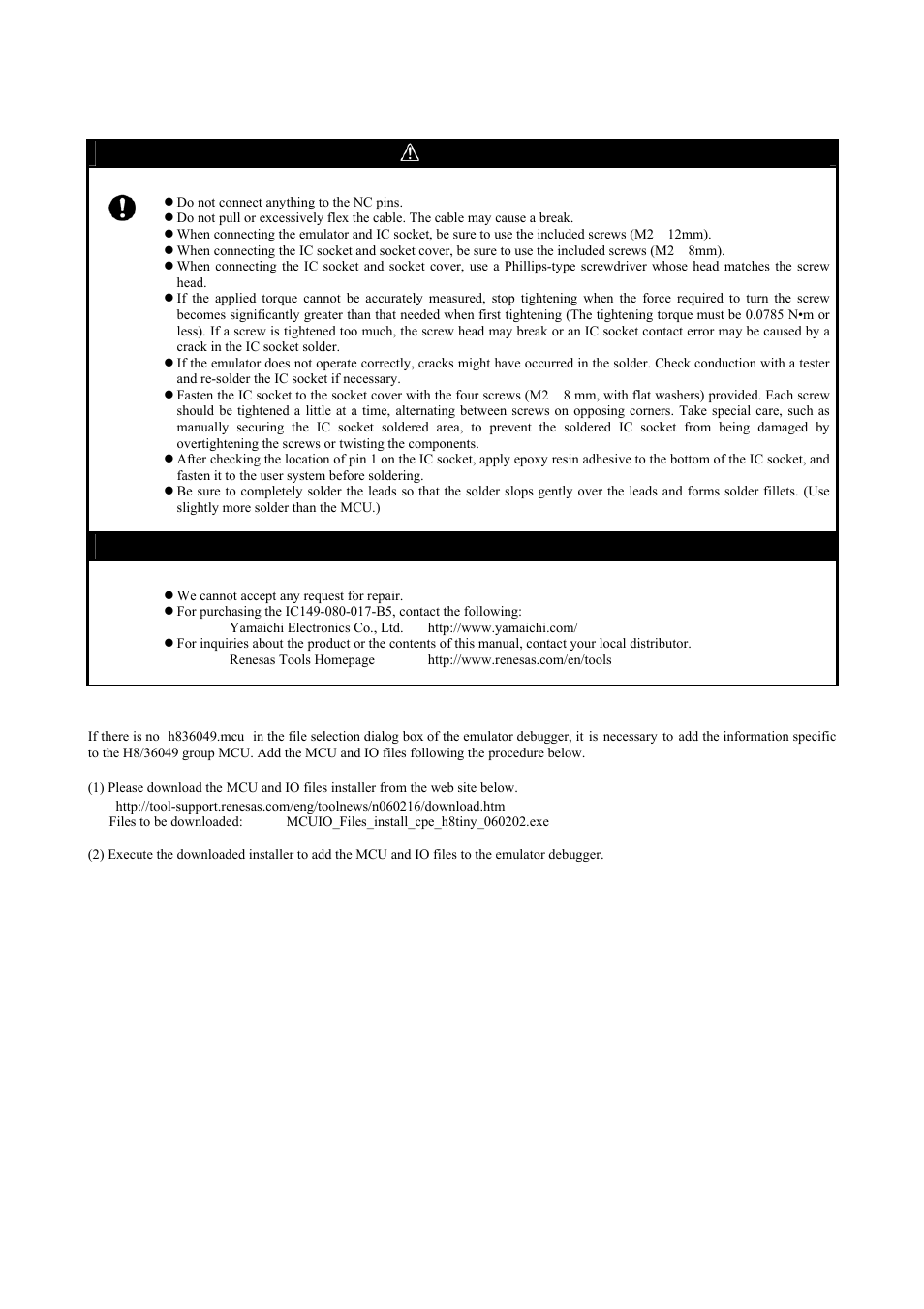 2 notes on using the product, 3 how to add the mcu and io file, Caution | Important, Cautions to be taken for this product | Renesas Converter Board R0E436049CFJ10 User Manual | Page 6 / 6