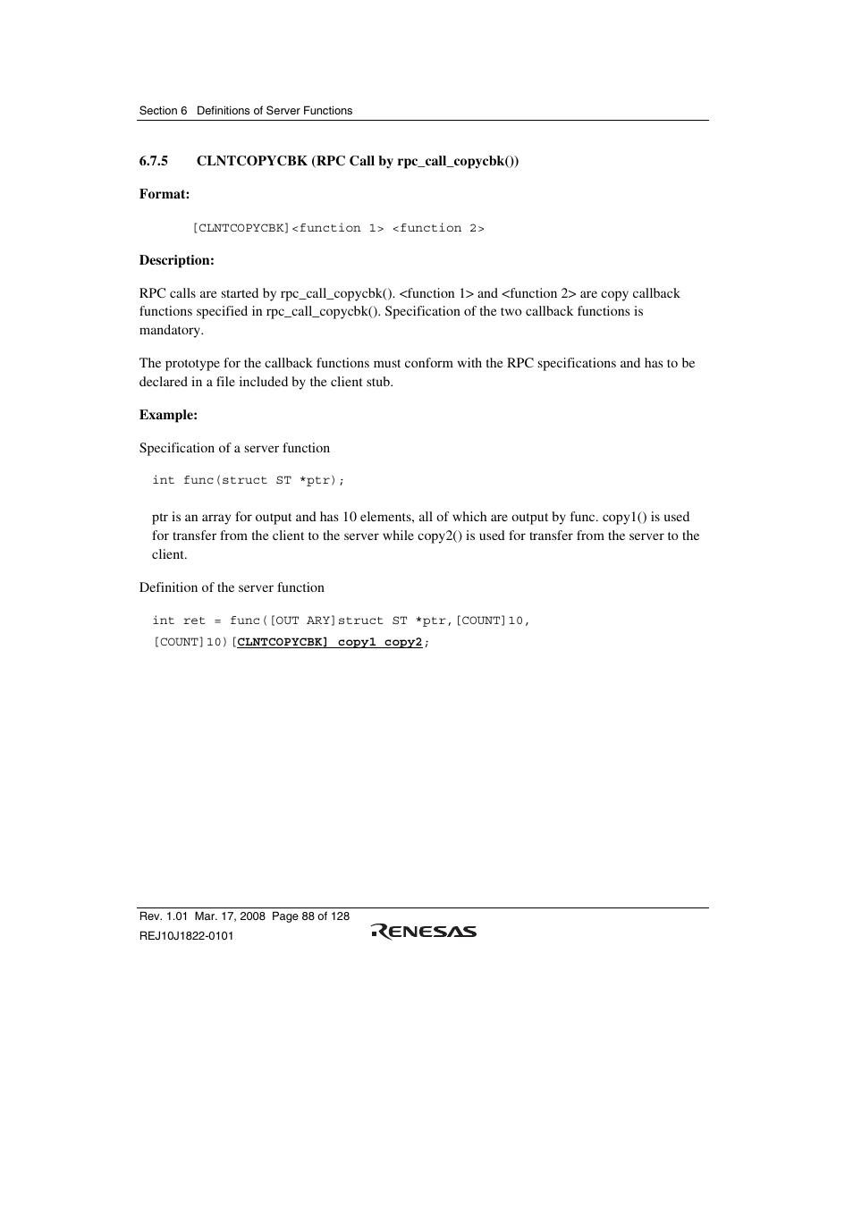 5 clntcopycbk (rpc call by rpc_call_copycbk()) | Renesas Stub Generator V.1.00 User Manual | Page 100 / 144